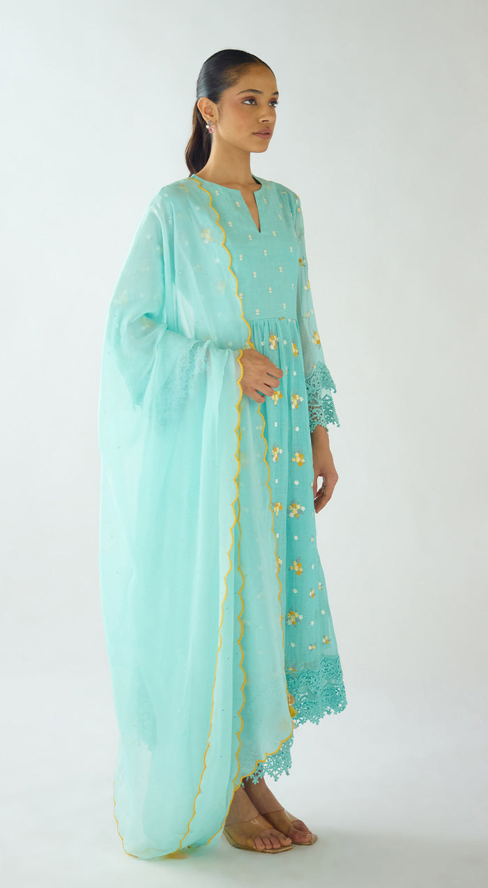Firozi Embroidered Cotton Kurta Set