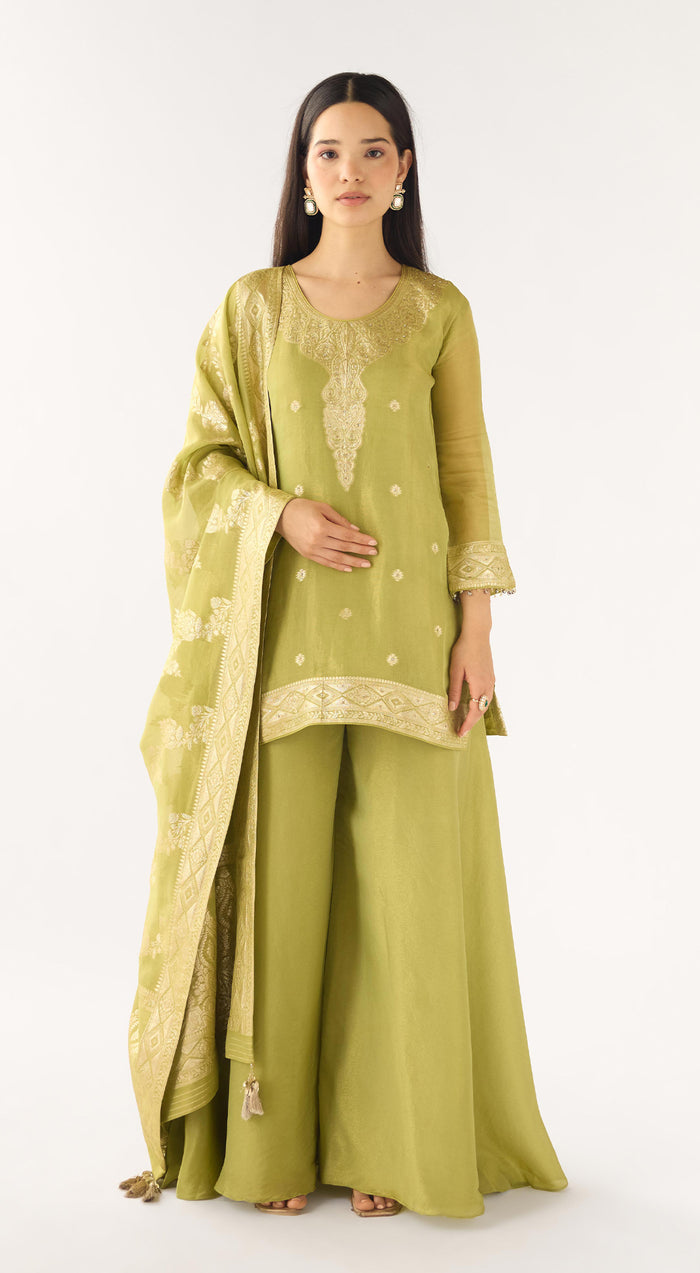 Green Banarasi Embellished Sharara Set