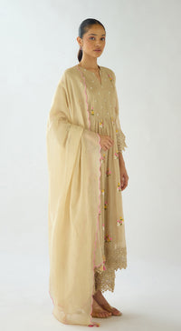 Beige Embroidered Cotton Kurta Set