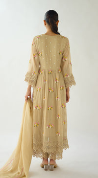 Beige Embroidered Cotton Kurta Set