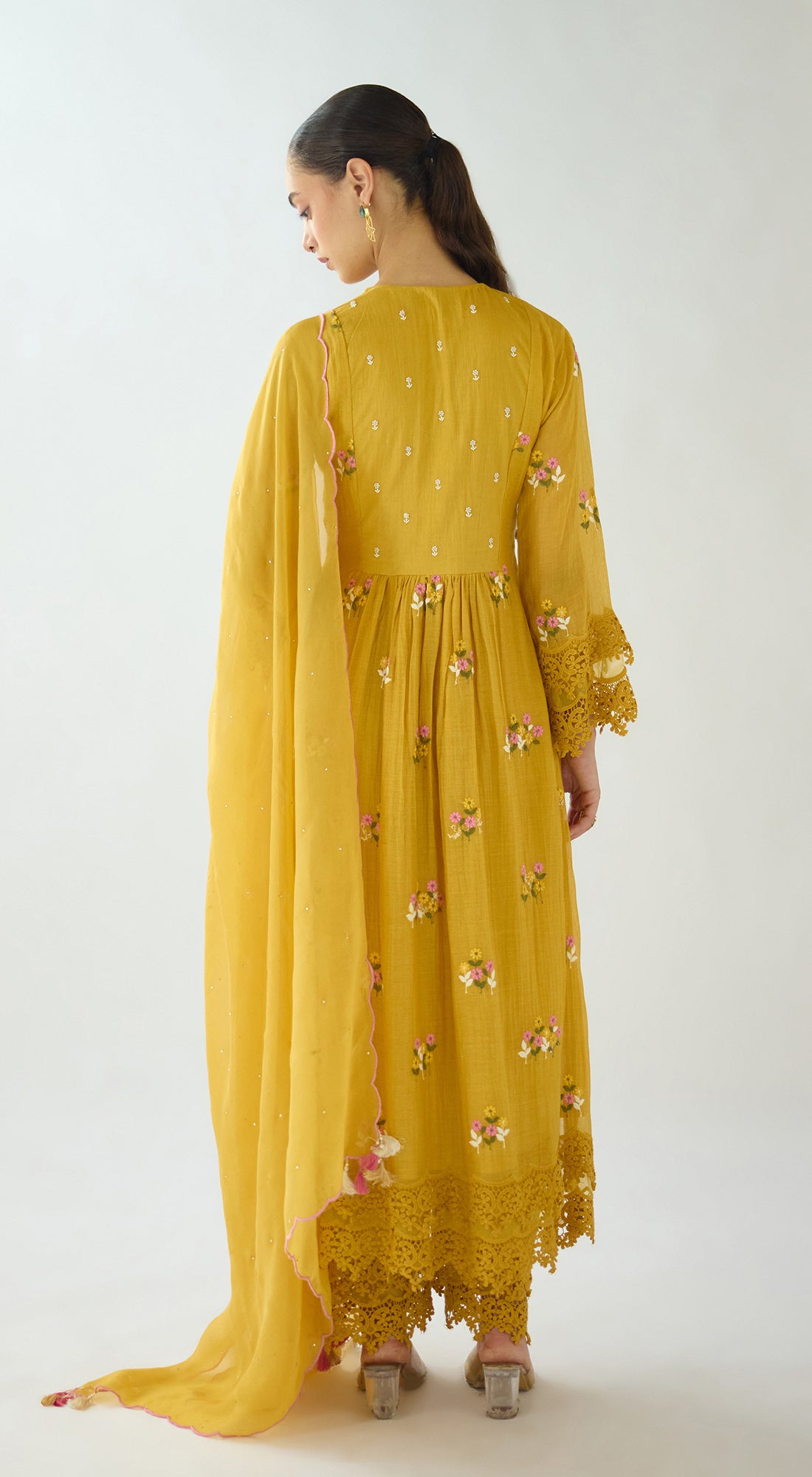 Mustard Embroidered Cotton Kurta Set