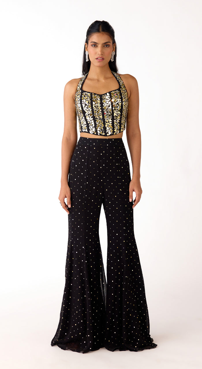 Black Mukaish Georgette Embroidered Sharara Set