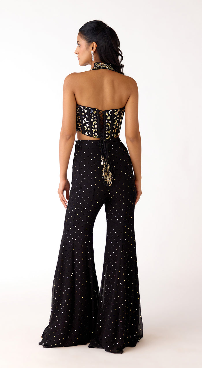 Black Mukaish Georgette Embroidered Sharara Set