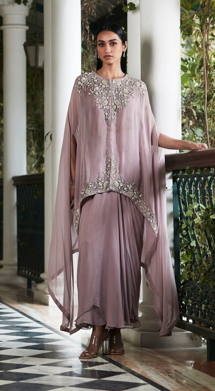 Lilac Embroidered Kaftan Set