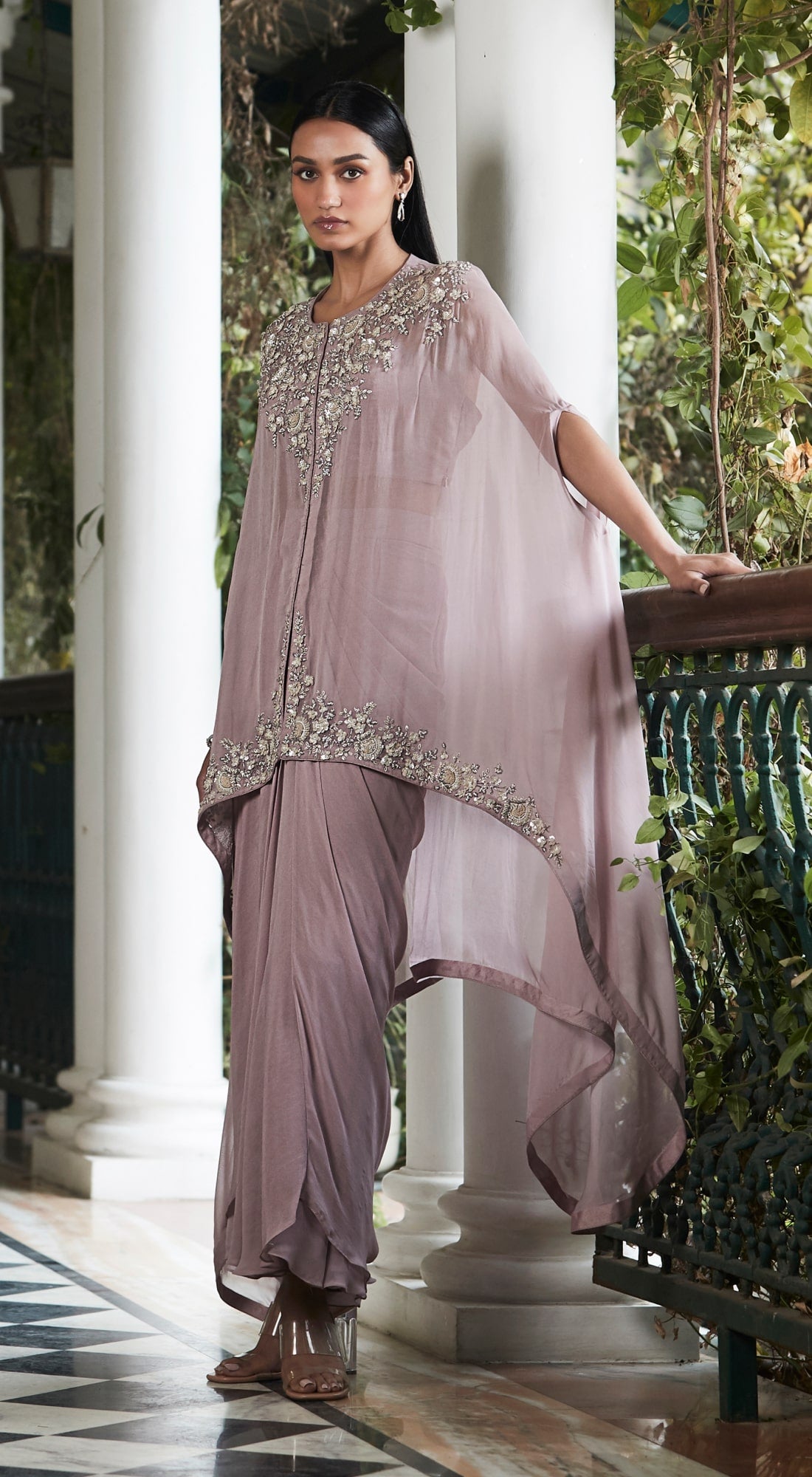 Lilac Embroidered Kaftan Set