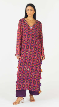 Purple Crepe Embroidered Suit Set