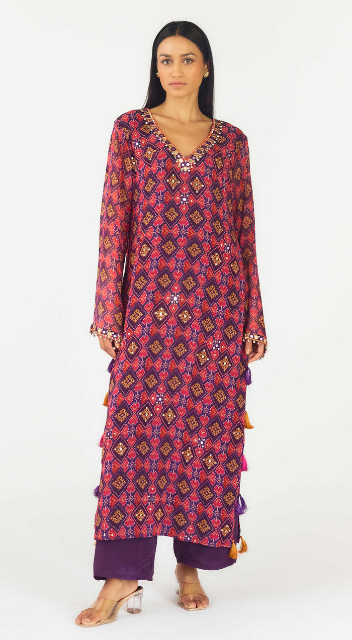 Purple Crepe Embroidered Suit Set