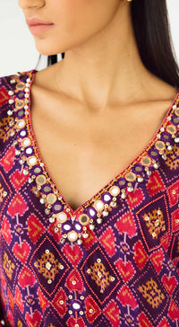 Purple Crepe Embroidered Suit Set