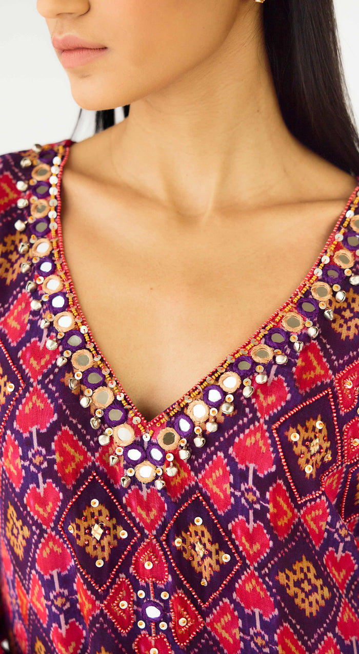 Purple Crepe Embroidered Suit Set