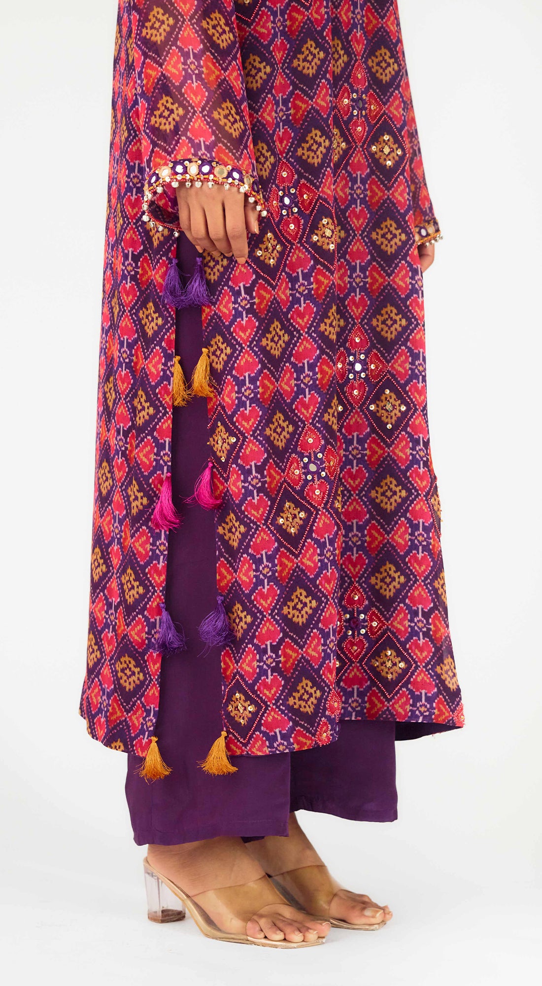 Purple Crepe Embroidered Suit Set