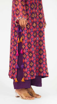Purple Crepe Embroidered Suit Set