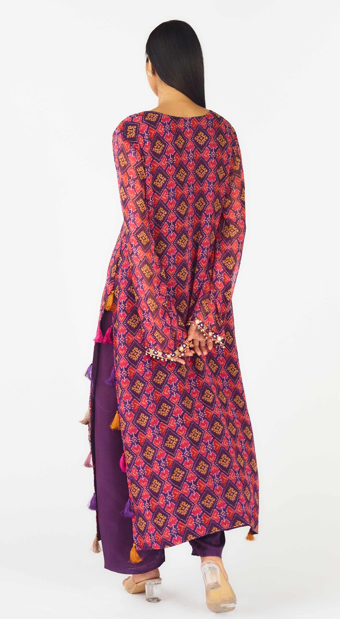 Purple Crepe Embroidered Suit Set
