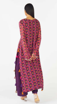 Purple Crepe Embroidered Suit Set