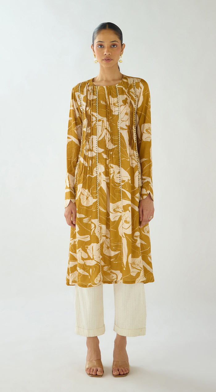 Mustard Flora Muse Muslin Kurta Set