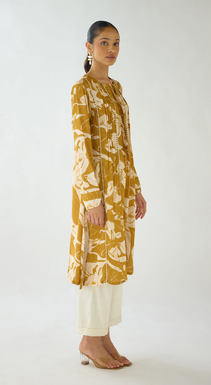 Mustard Flora Muse Muslin Kurta Set