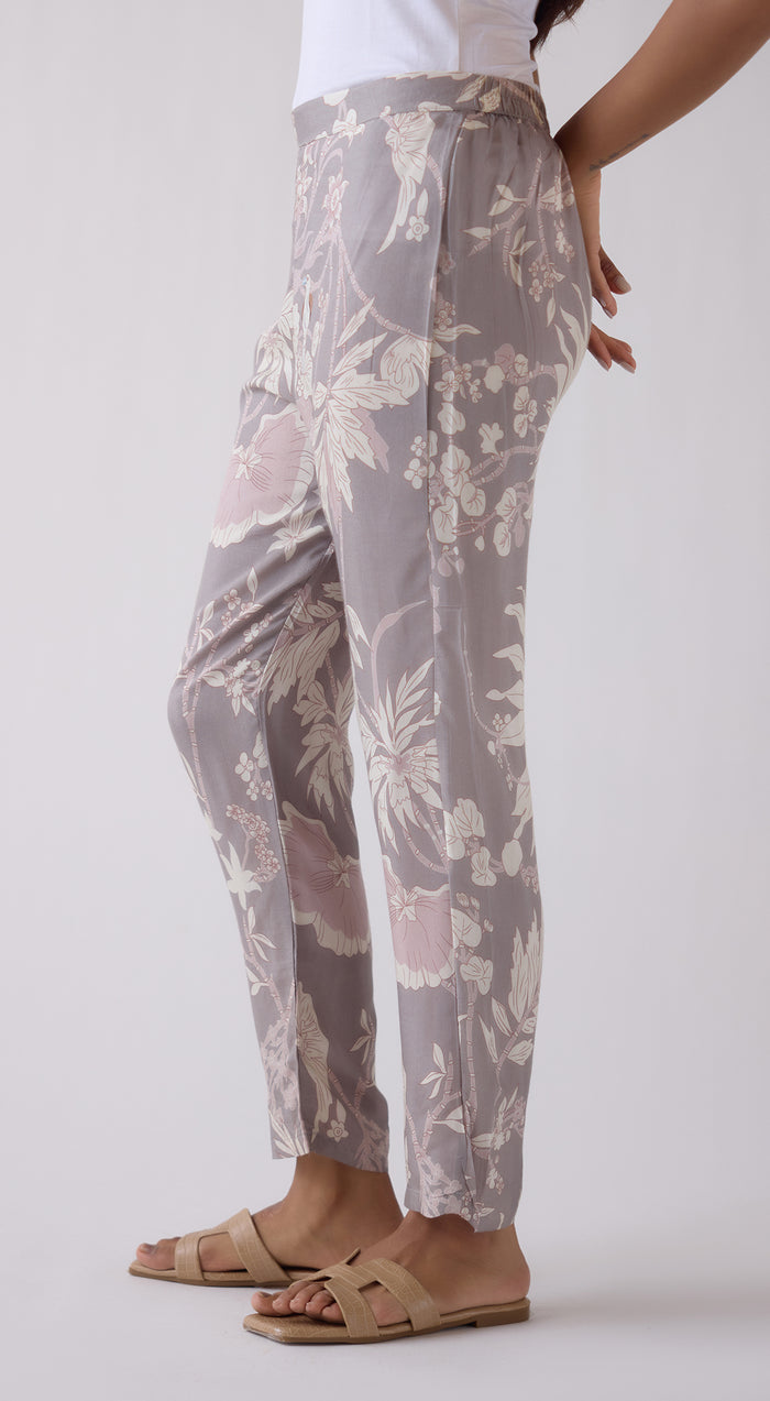 Grey Straight-Fit Printed Trousers