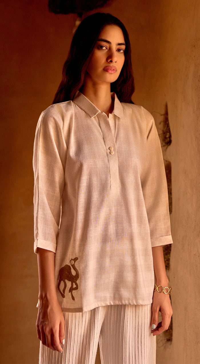 Ivory Cotton Jacquard Checks Shirt