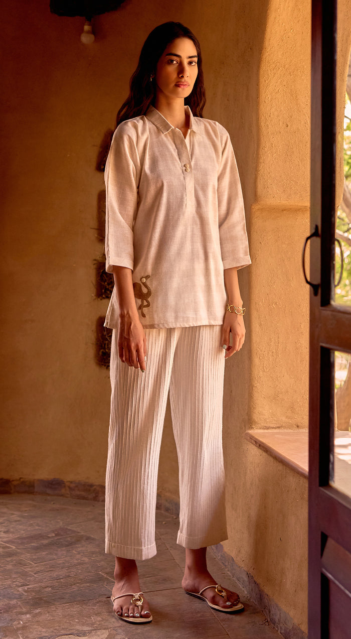 Ivory Cotton Jacquard Checks Shirt