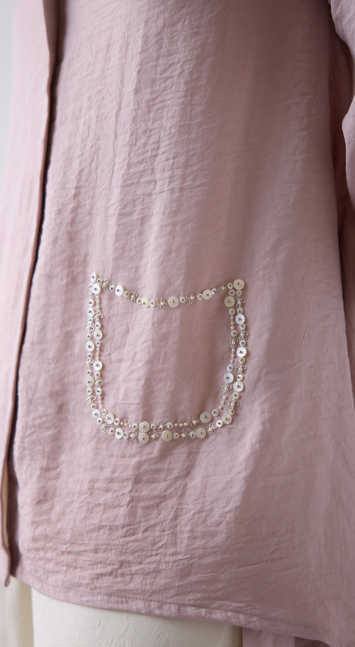 Chalk Crepe Satin Long Shirt