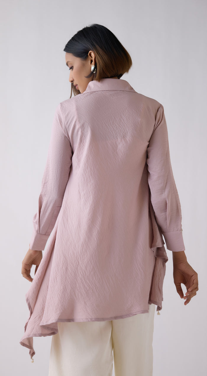 Chalk Crepe Satin Long Shirt