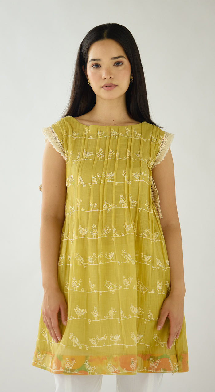 Lime Haven Cotton Embroidered Tunic
