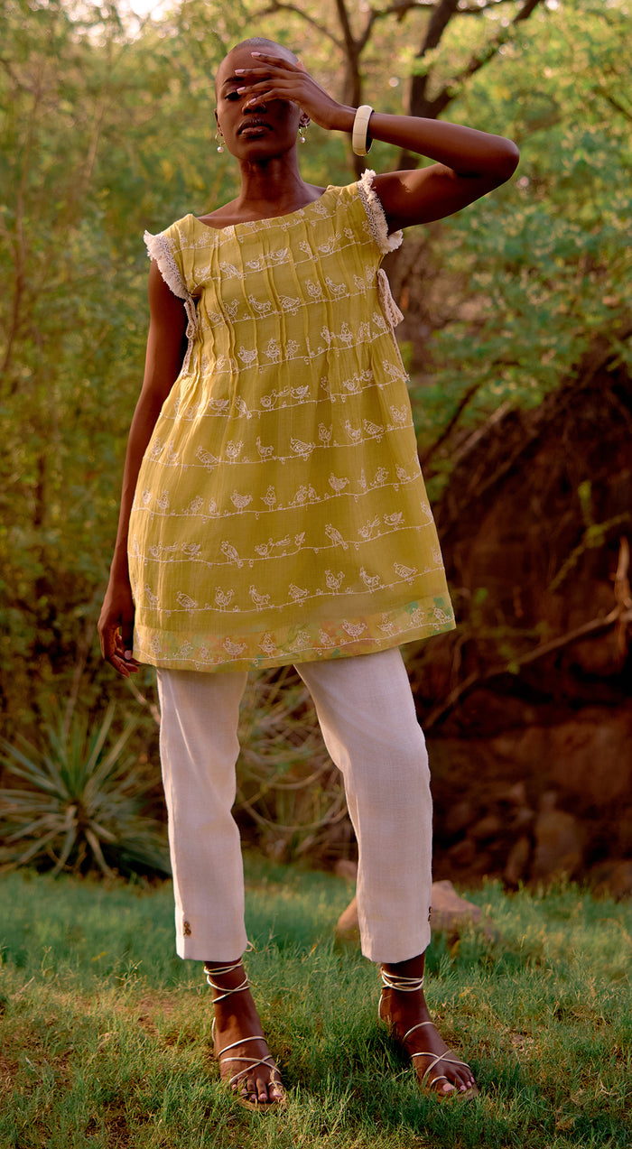 Lime Haven Cotton Embroidered Tunic