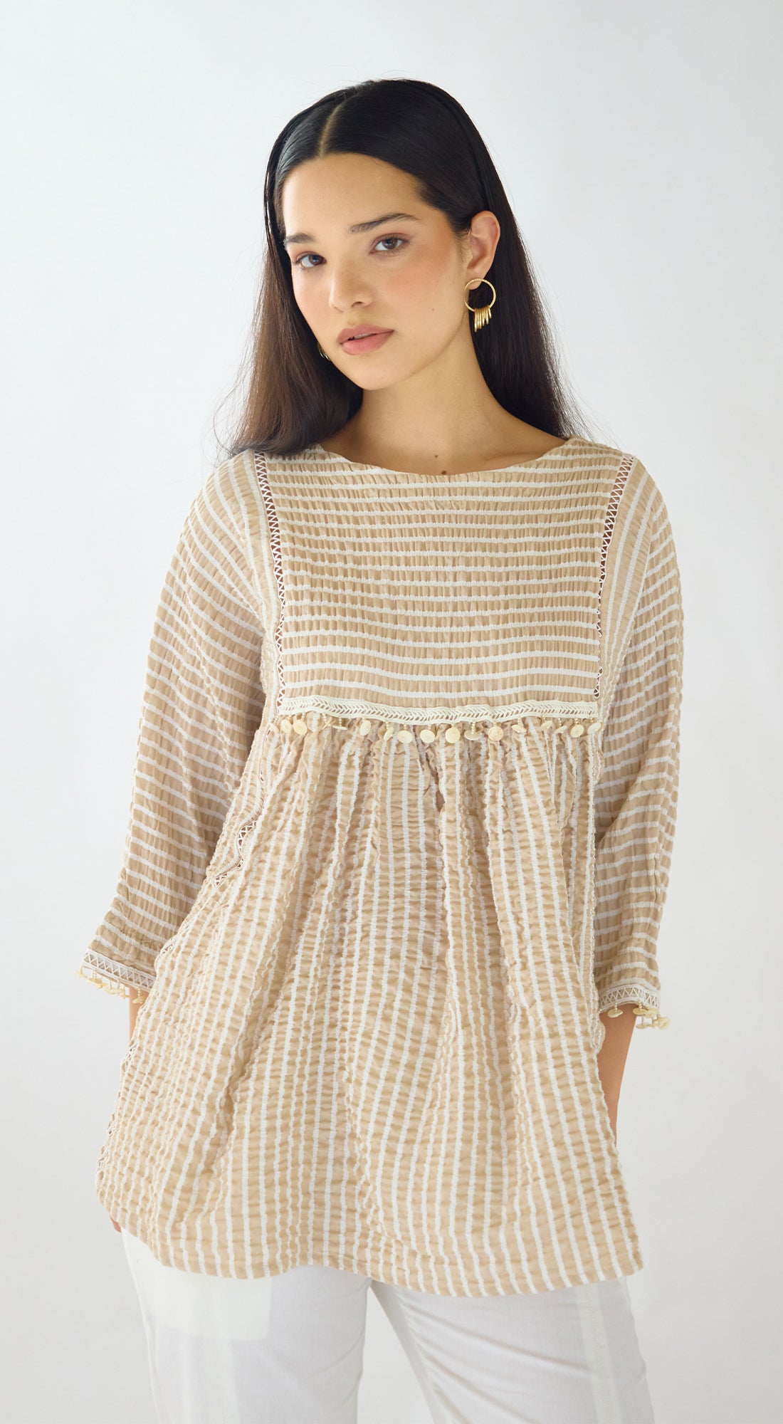 Ivory Textura Ease Linen Blend Top