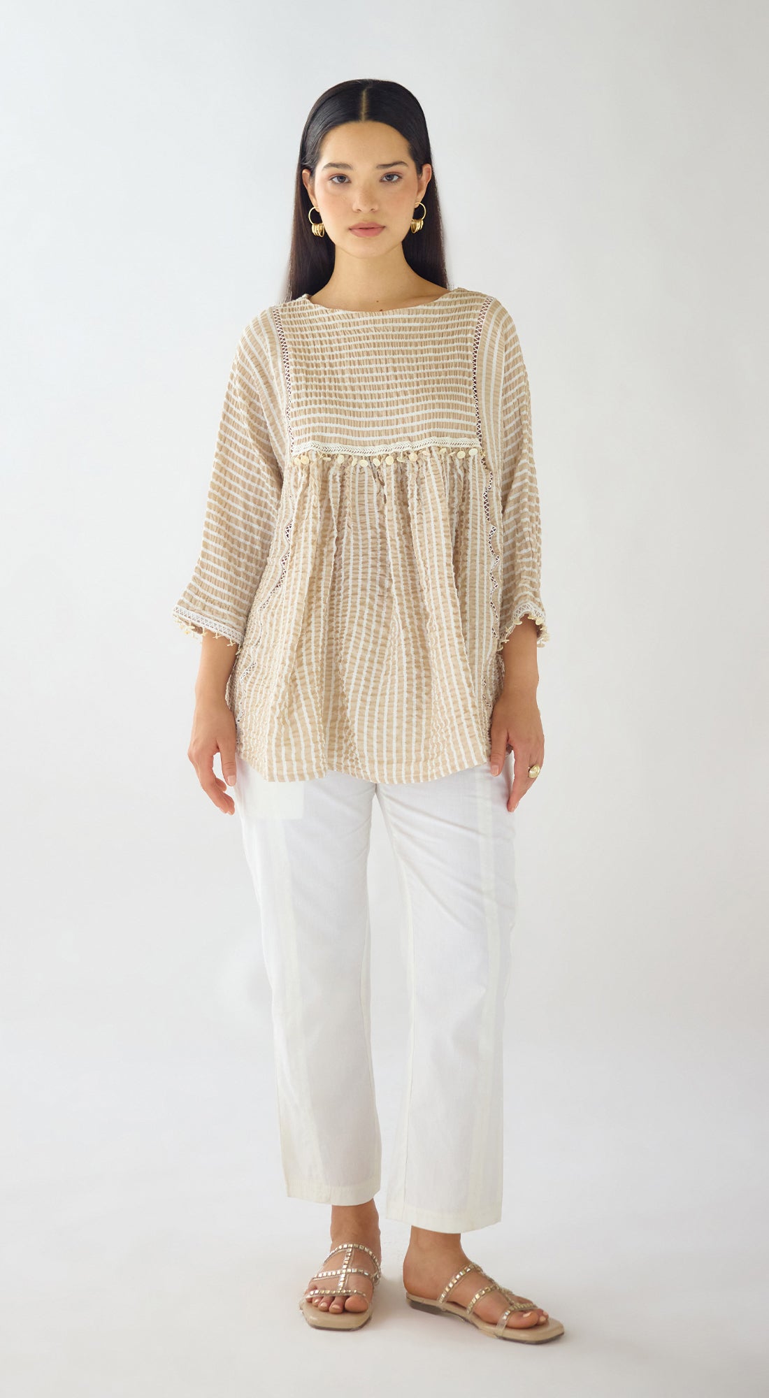 Ivory Textura Ease Linen Blend Top