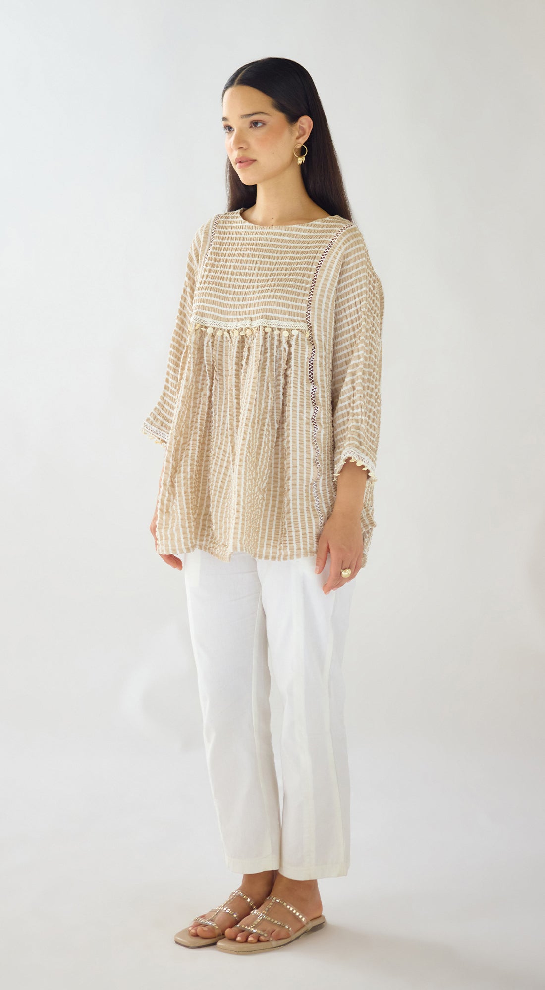 Ivory Textura Ease Linen Blend Top
