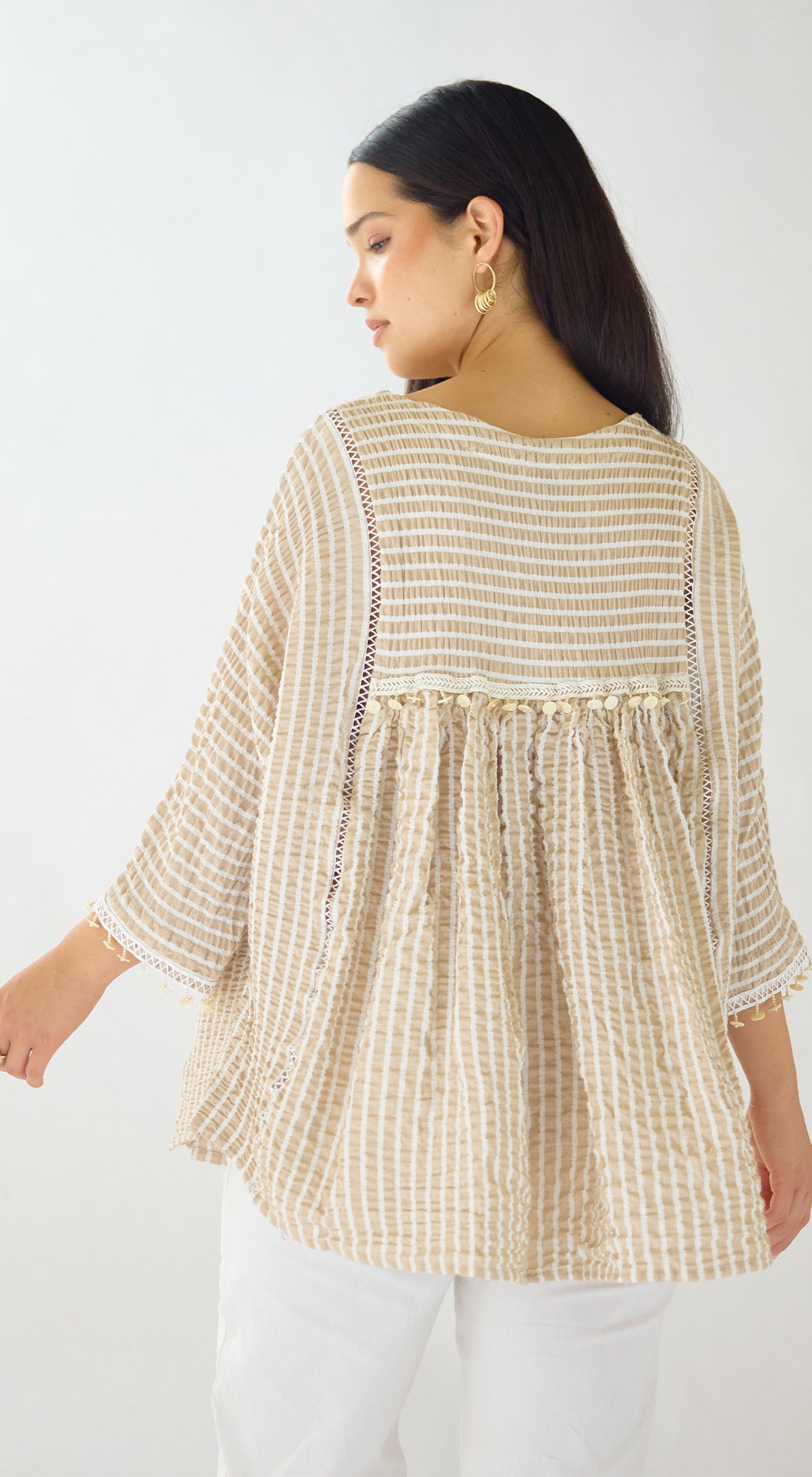 Ivory Textura Ease Linen Blend Top