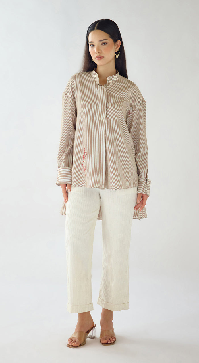 Ivory Striped Embroidered Shirt