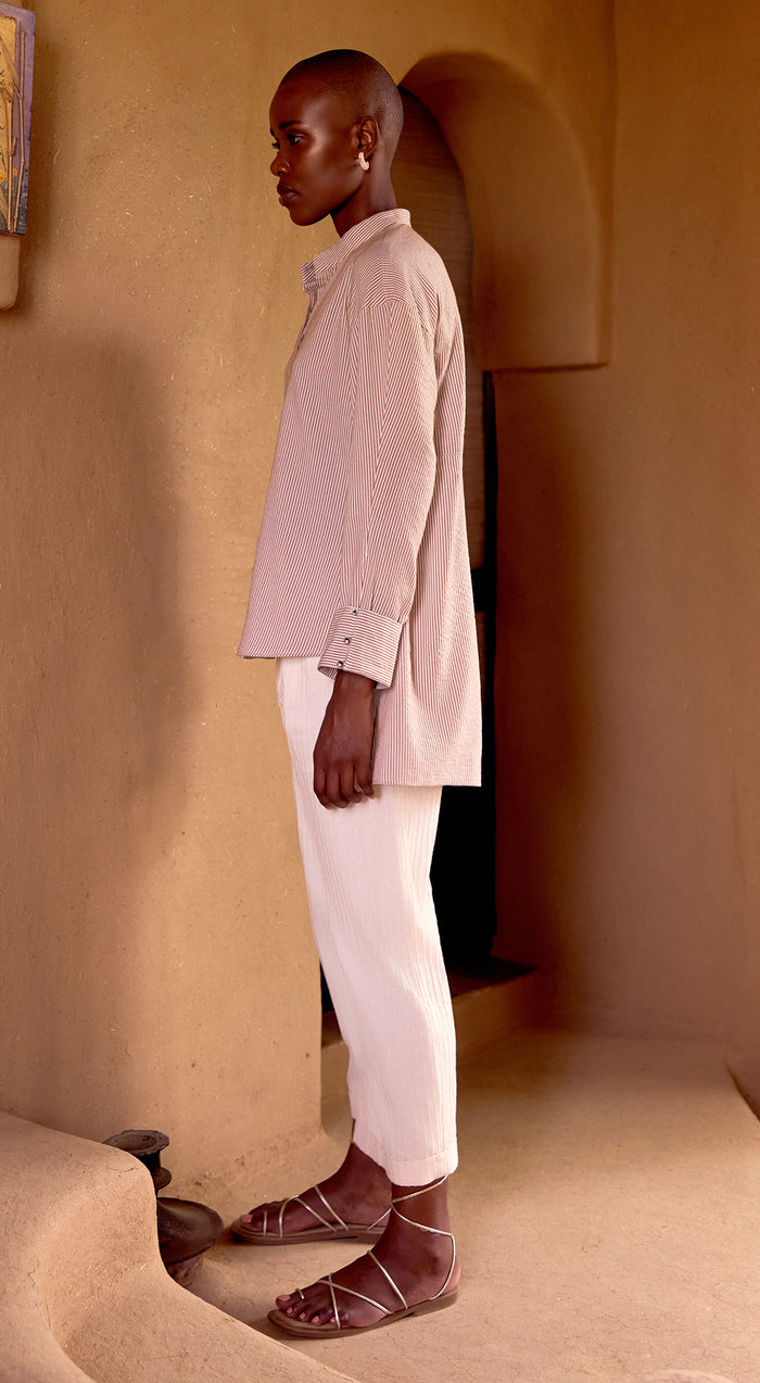 Ivory Striped Embroidered Shirt