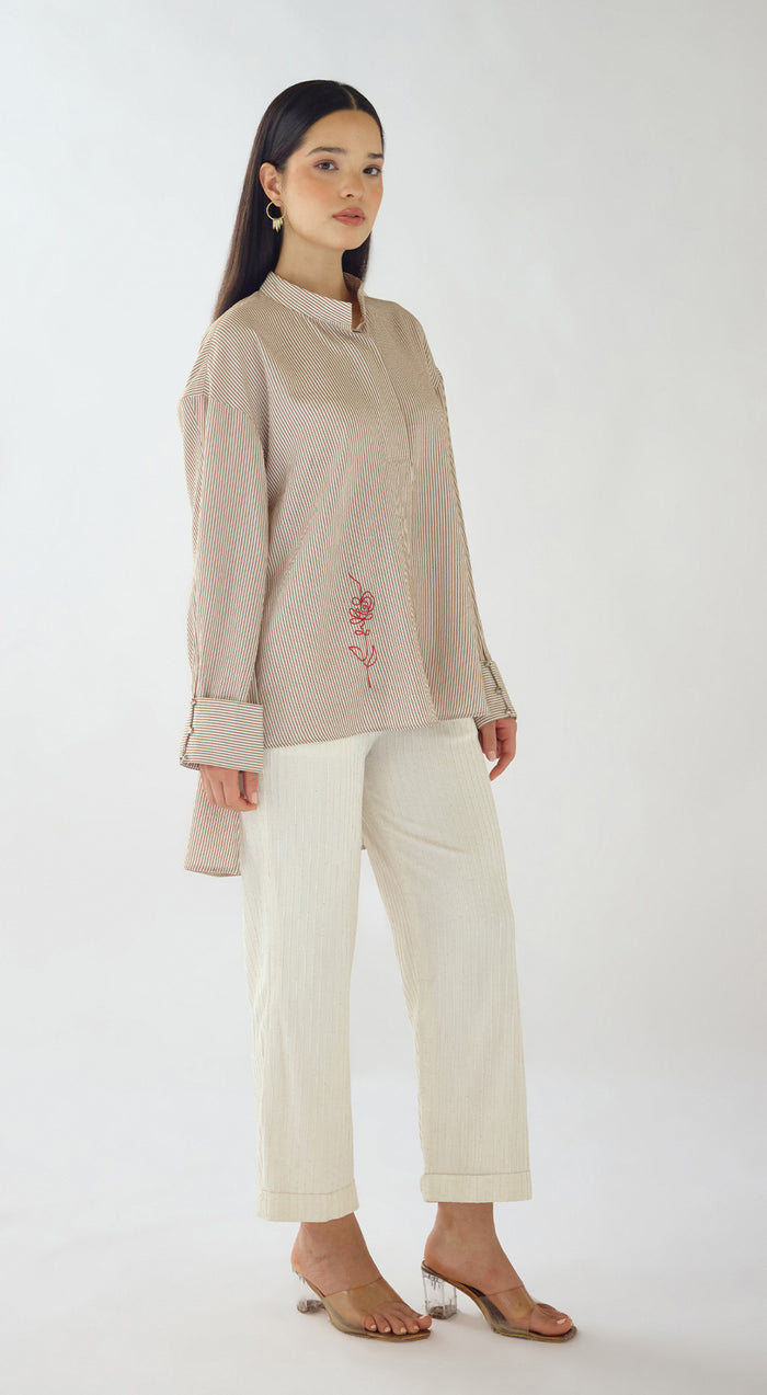 Ivory Striped Embroidered Shirt