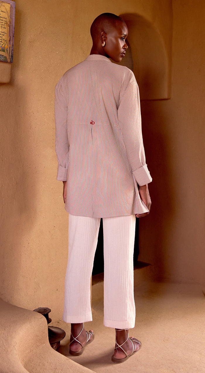 Ivory Striped Embroidered Shirt