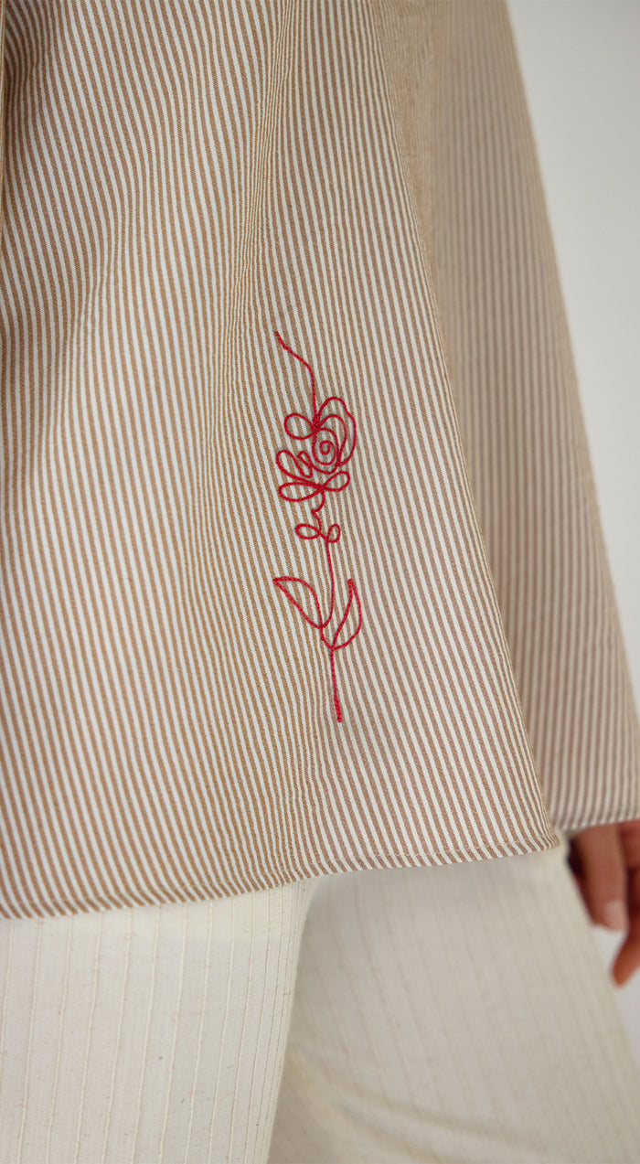 Ivory Striped Embroidered Shirt