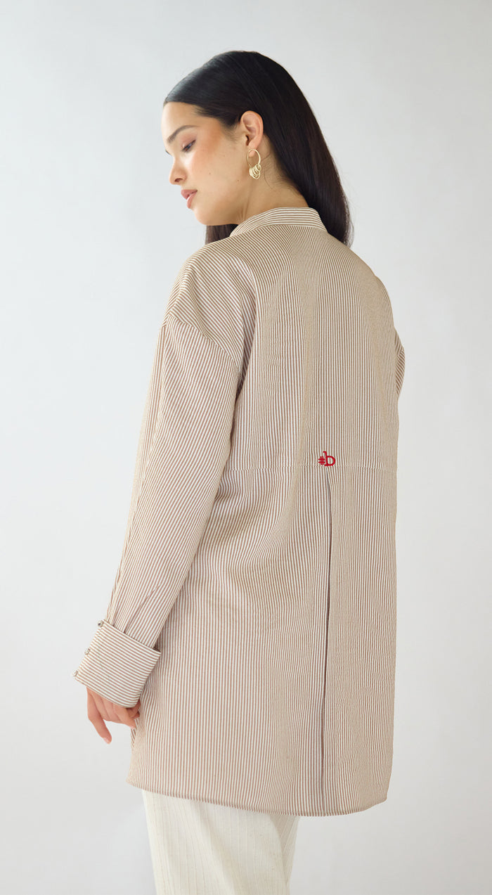 Ivory Striped Embroidered Shirt