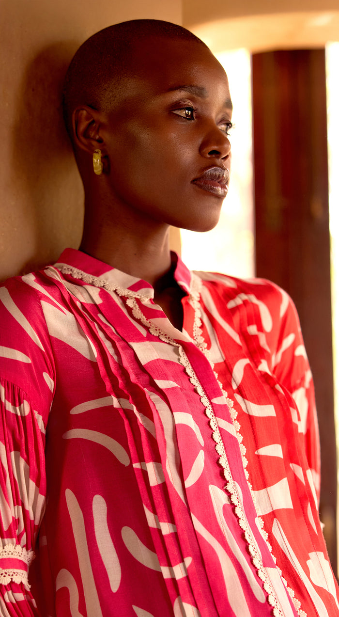 Pink Abstract Print Muslin Tunic