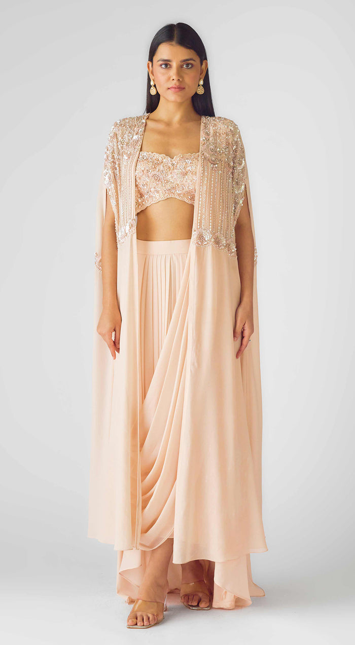 The Blush Opulence Draped Cape Saree