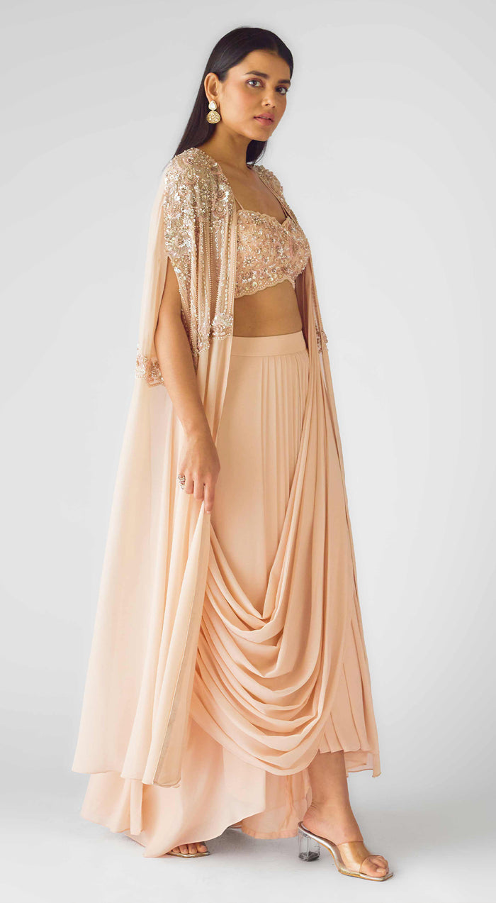 The Blush Opulence Draped Cape Saree