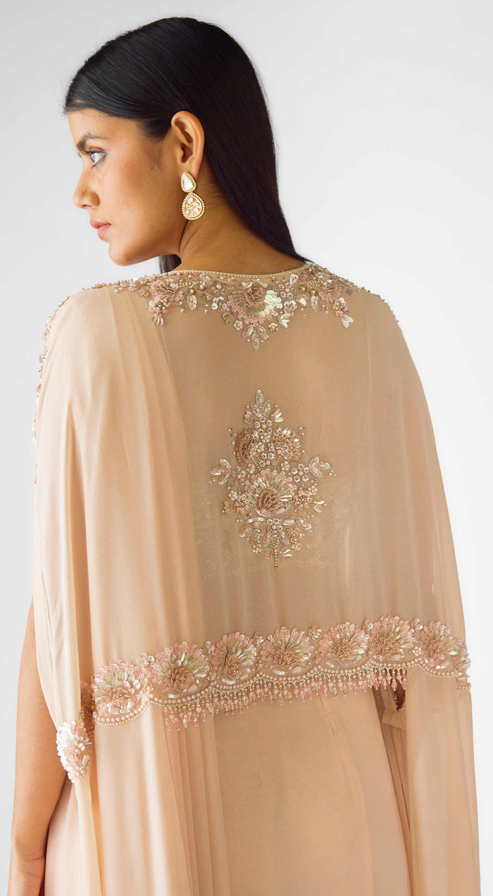 The Blush Opulence Draped Cape Saree