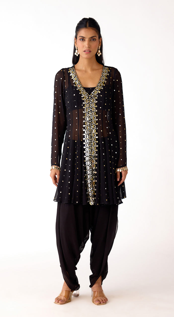 Black Mukaish Georgette Embroidered Dhoti Set