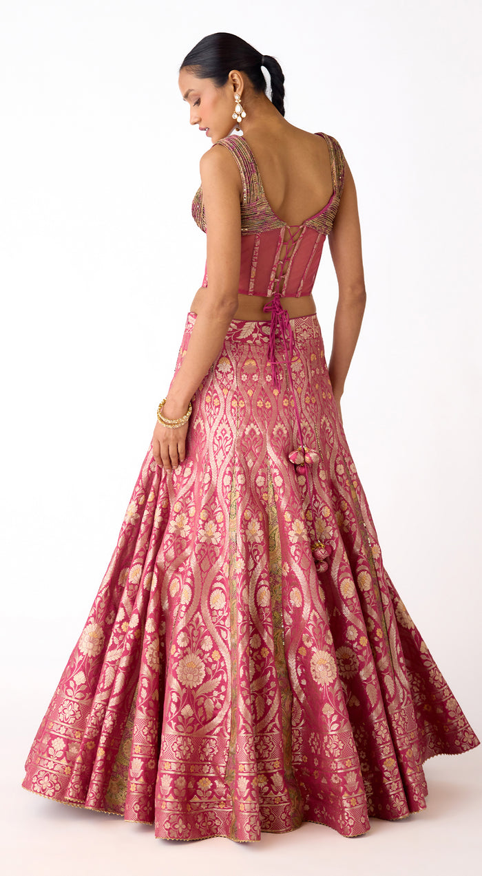 Pink Banarasi Embroidered Lehenga Set