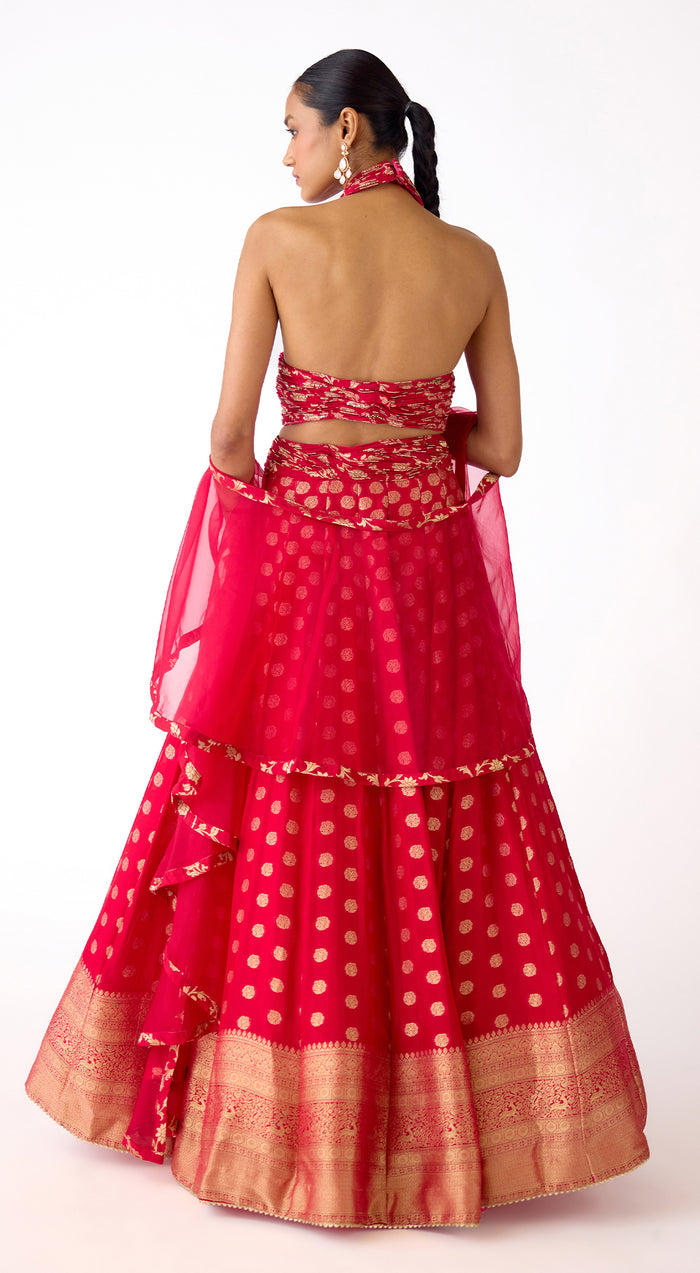 Red Banarasi Embroidered Lehenga Set