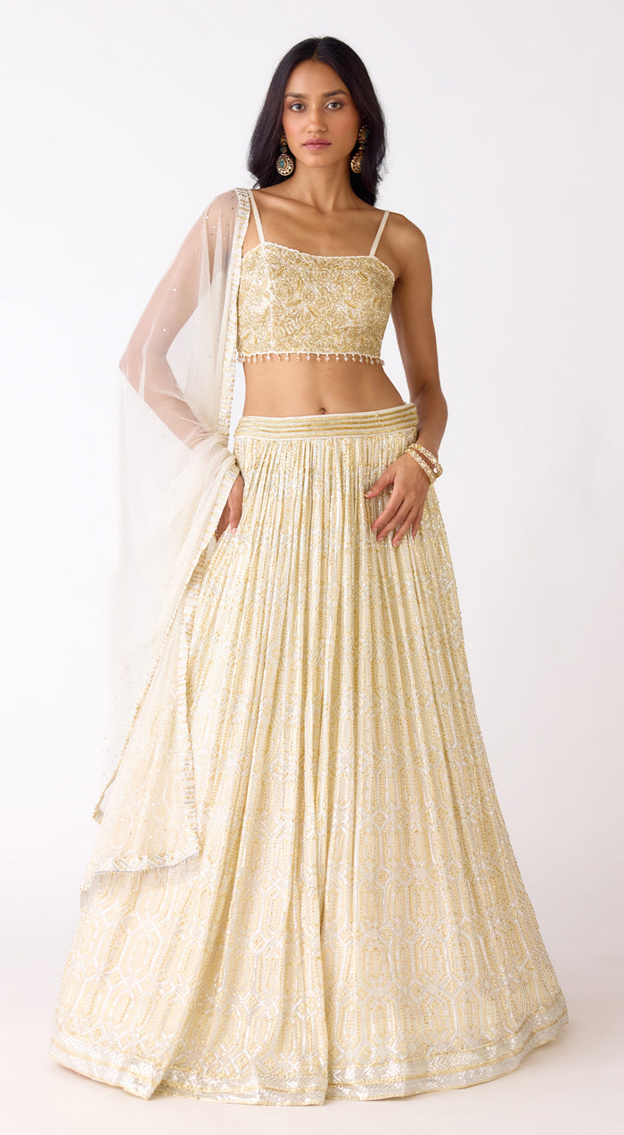 Ivory Georgette Embroidered Lehenga Set