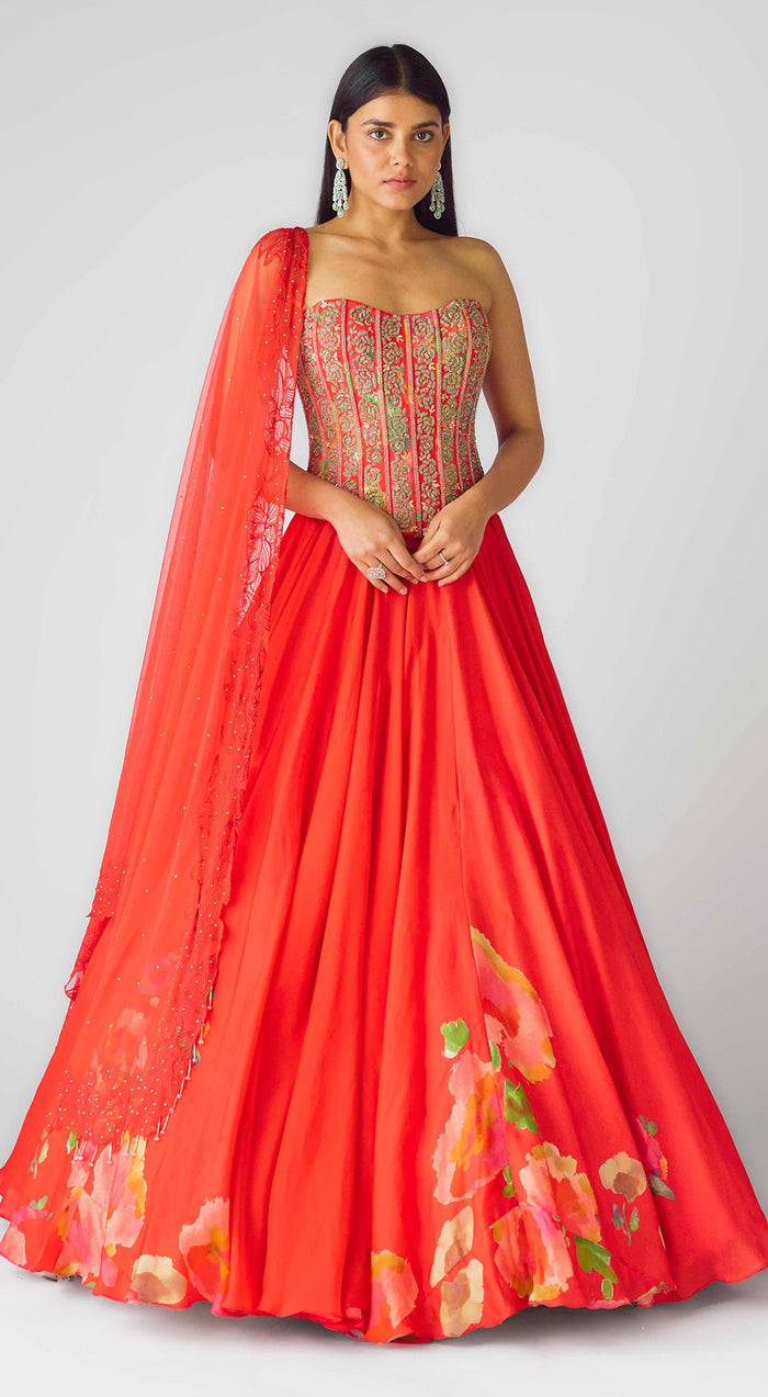 The Amber Flame Corset Lehenga