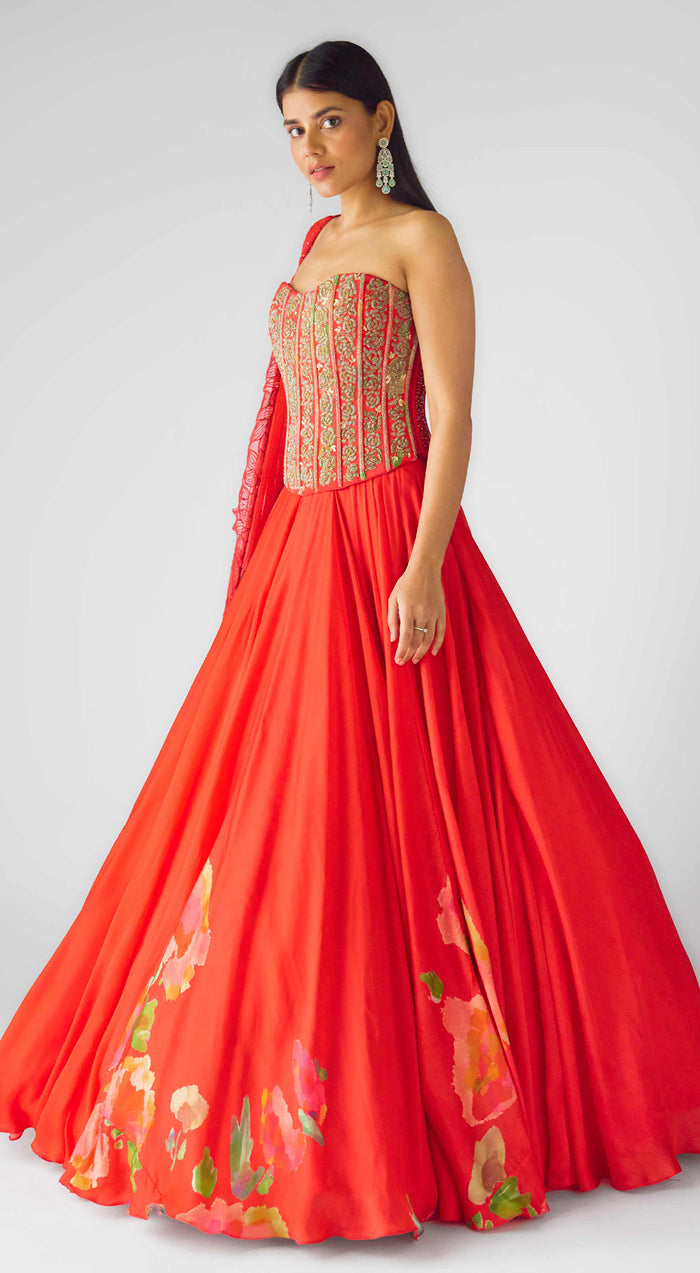 The Amber Flame Corset Lehenga