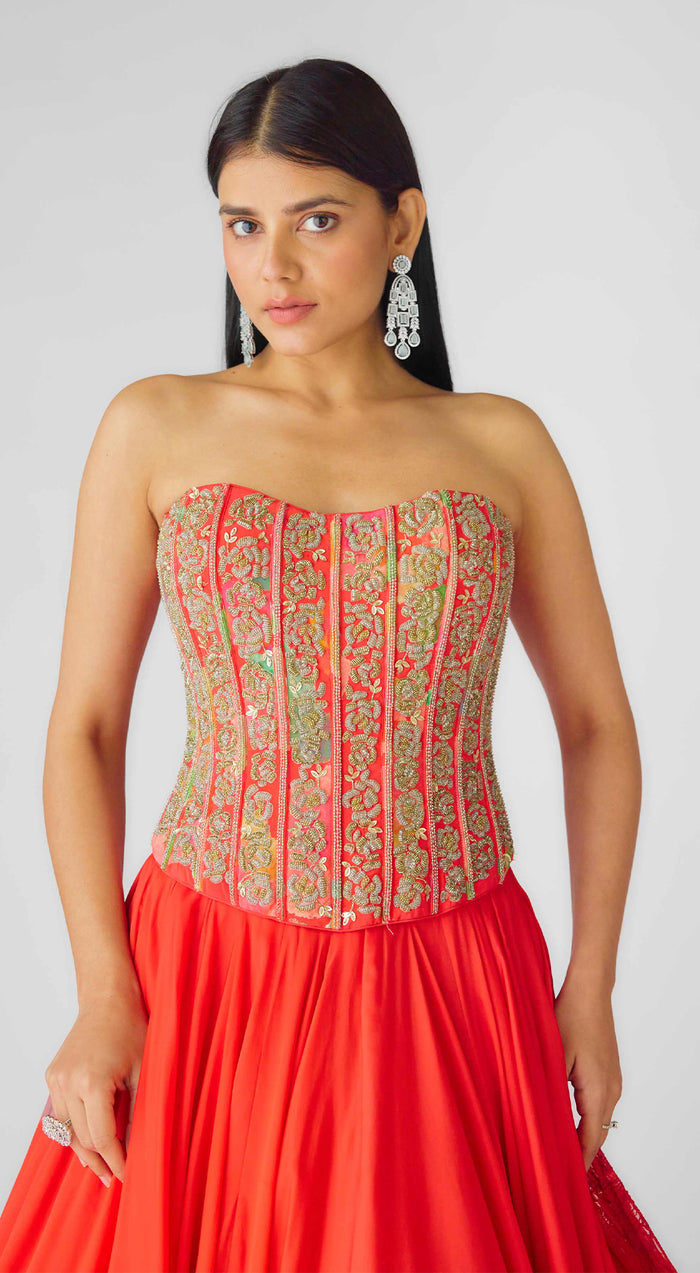 The Amber Flame Corset Lehenga