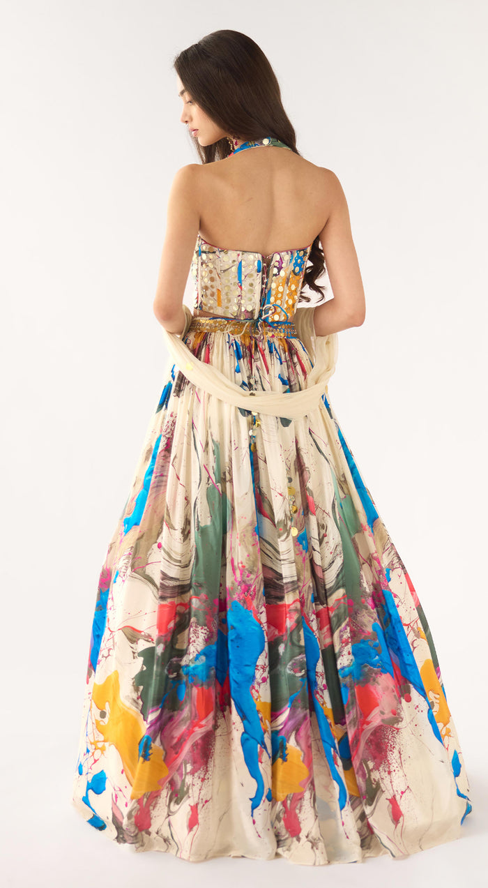 Blue Crepe Sequins Embroidered Lehenga Set