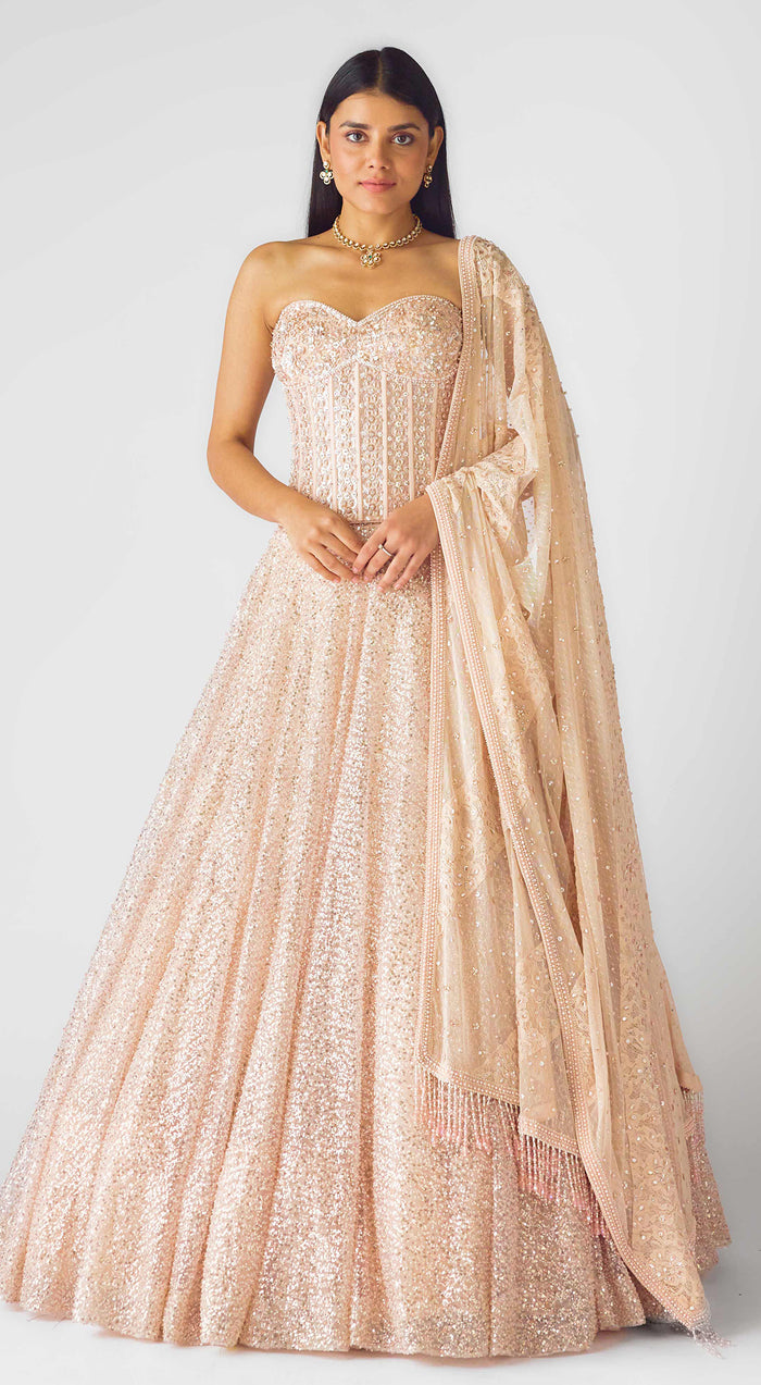 The Rose Champagne Corset Lehenga