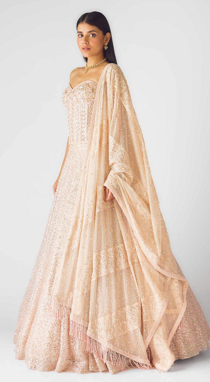 The Rose Champagne Corset Lehenga